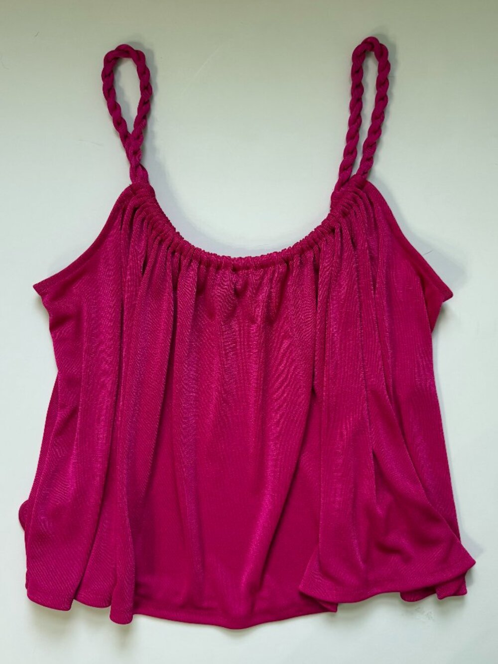 Express Women's Small Hot Pink Braided Strap Ruched Scoop Neck Camisole Tank